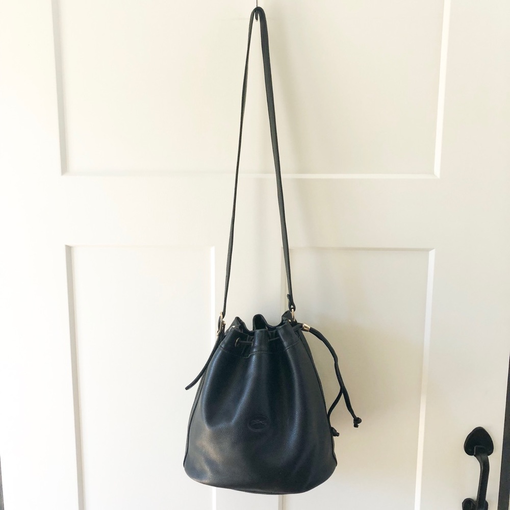 Longchamp Vintage Bucket Bag Black Leather